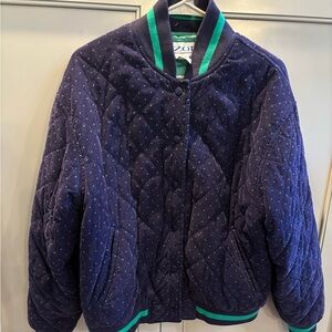 Vintage Izod Womens Quilted Corduory Bomber Jacket Polka Dot Size M